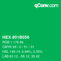 Farbcode: HEX #01B056 | qconv.com