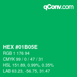 Farbcode: HEX #01B05E | qconv.com