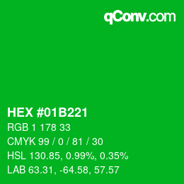 颜色代码: HEX #01B221 | qconv.com