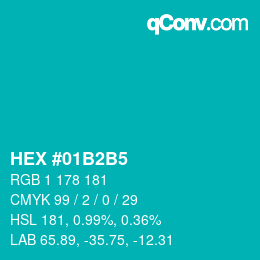 カラーコード: HEX #01B2B5 | qconv.com