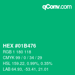 Color code: HEX #01B476 | qconv.com