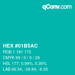 カラーコード: HEX #01B5AC | qconv.com
