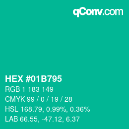 颜色代码: HEX #01B795 | qconv.com