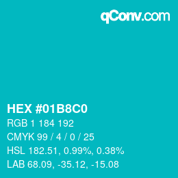 カラーコード: HEX #01B8C0 | qconv.com