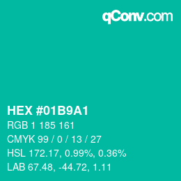 カラーコード: HEX #01B9A1 | qconv.com