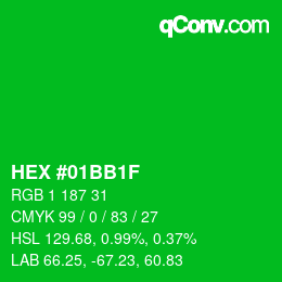 カラーコード: HEX #01BB1F | qconv.com