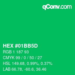 カラーコード: HEX #01BB5D | qconv.com