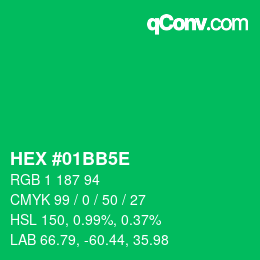 Code couleur: HEX #01BB5E | qconv.com