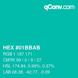 Color code: HEX #01BBAB | qconv.com