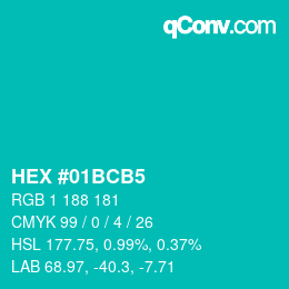 颜色代码: HEX #01BCB5 | qconv.com