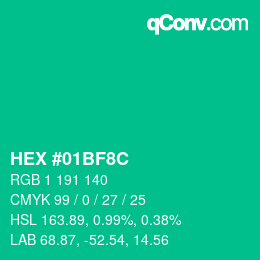 Color code: HEX #01BF8C | qconv.com