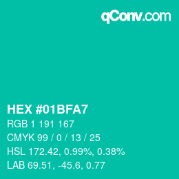 Color code: HEX #01BFA7 | qconv.com