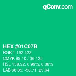 Color code: HEX #01C07B | qconv.com