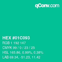 Color code: HEX #01C093 | qconv.com