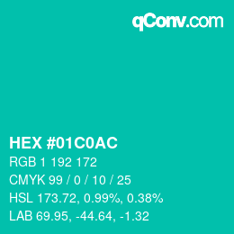 Color code: HEX #01C0AC | qconv.com
