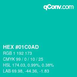 Color code: HEX #01C0AD | qconv.com