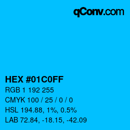 カラーコード: HEX #01C0FF | qconv.com