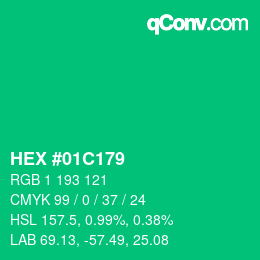 颜色代码: HEX #01C179 | qconv.com