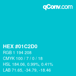 カラーコード: HEX #01C2D0 | qconv.com