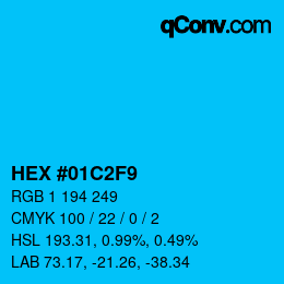 颜色代码: HEX #01C2F9 | qconv.com