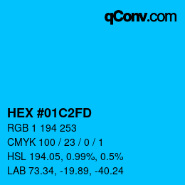 カラーコード: HEX #01C2FD | qconv.com