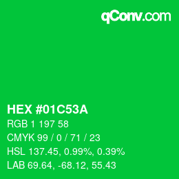 颜色代码: HEX #01C53A | qconv.com