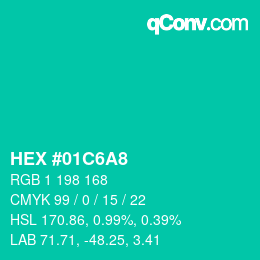 颜色代码: HEX #01C6A8 | qconv.com