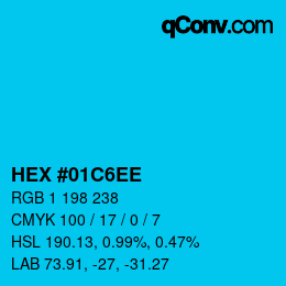 カラーコード: HEX #01C6EE | qconv.com