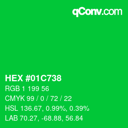 カラーコード: HEX #01C738 | qconv.com
