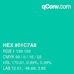 カラーコード: HEX #01C7A8 | qconv.com