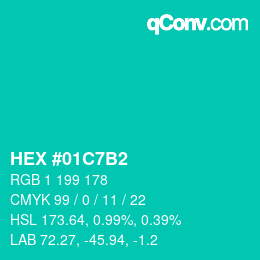カラーコード: HEX #01C7B2 | qconv.com