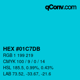 颜色代码: HEX #01C7DB | qconv.com