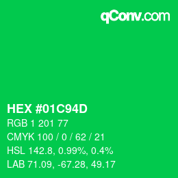 Color code: HEX #01C94D | qconv.com