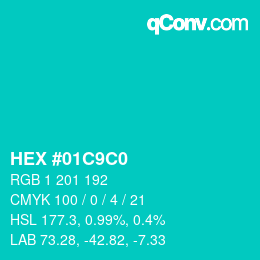 颜色代码: HEX #01C9C0 | qconv.com