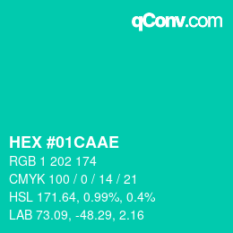 Code couleur: HEX #01CAAE | qconv.com