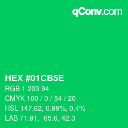 Code couleur: HEX #01CB5E | qconv.com