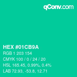 Color code: HEX #01CB9A | qconv.com