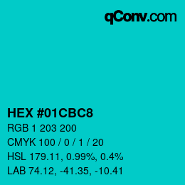カラーコード: HEX #01CBC8 | qconv.com