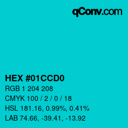 カラーコード: HEX #01CCD0 | qconv.com