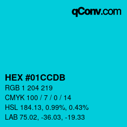 颜色代码: HEX #01CCDB | qconv.com