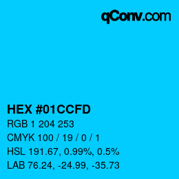 カラーコード: HEX #01CCFD | qconv.com