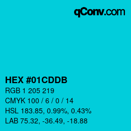 カラーコード: HEX #01CDDB | qconv.com