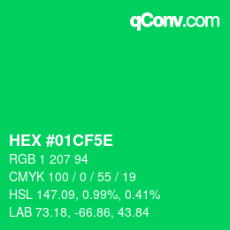 カラーコード: HEX #01CF5E | qconv.com
