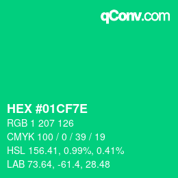 Color code: HEX #01CF7E | qconv.com