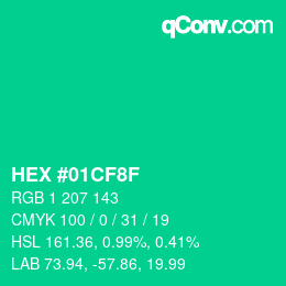 カラーコード: HEX #01CF8F | qconv.com
