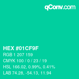 Color code: HEX #01CF9F | qconv.com