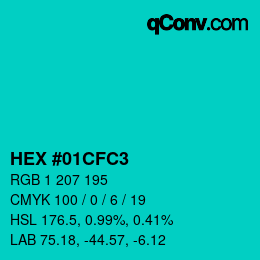 Color code: HEX #01CFC3 | qconv.com