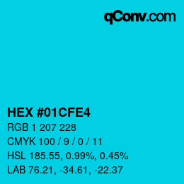カラーコード: HEX #01CFE4 | qconv.com