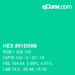 カラーコード: HEX #01D09B | qconv.com