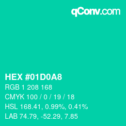 カラーコード: HEX #01D0A8 | qconv.com